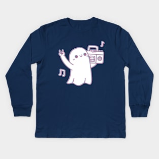 Cute Ghost Dancing With Boombox Radio Kids Long Sleeve T-Shirt